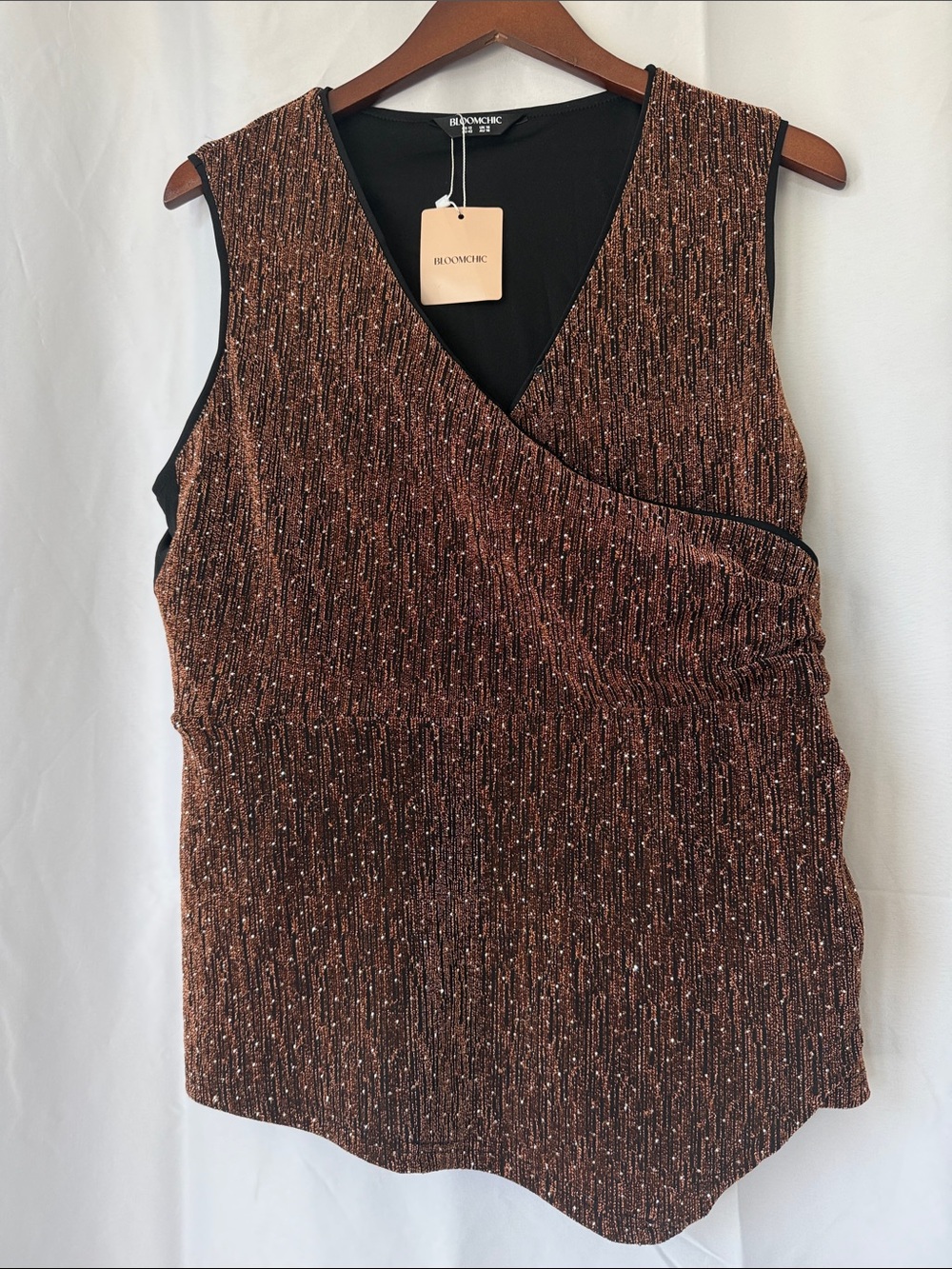 BloomChic Metallic Copper-Blend Sleeveless Wrap Camisole